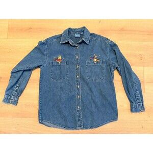 Vintage Disney Women's L Winnie the Pooh & Friends Denim Button-up Cotton Shirt